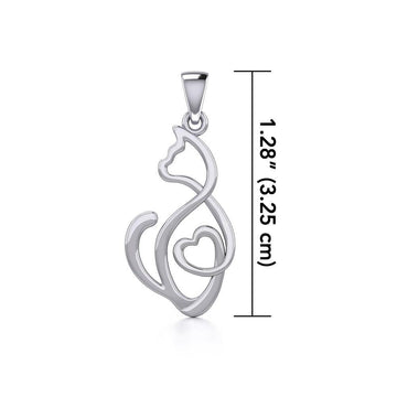 Running Cat with Heart Silver Pendant TPD5280 - Jewelry